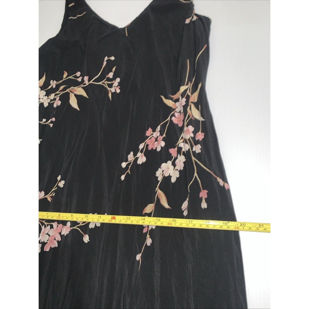Vtg Y2K Fairy Sheath Silk Dress 14 Floral Black Pink Romantic V Neck Sleeveless - Picture 7 of 9